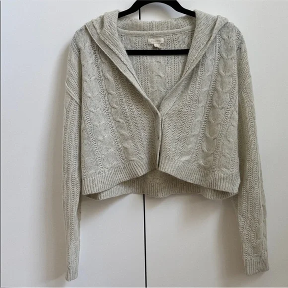 :Price Firm: Anthropologie Crop Cable Cashmere Cardigan Hoodie in Light Gray - Picture 5 of 9